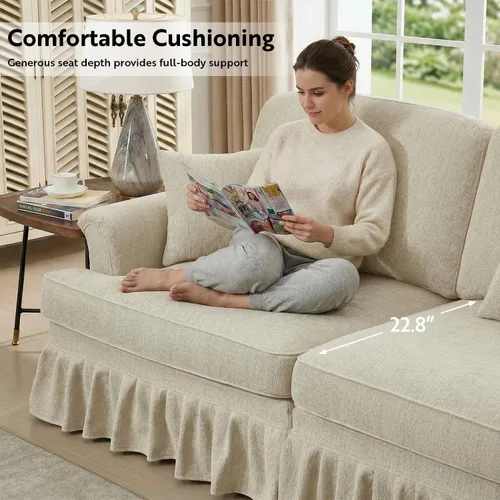 Vista 5 de SoarFlash Sofá modular modular, cómodo sofá de felpilla con falda con volantes extraíbles, reposabrazos acampanados, patas resistentes, seccional