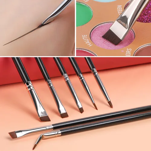 Vista 5 de KINGMAS Juego de 7 brochas delineadoras de ojos, pinceles de gel plano en ángulo, brocha de delineador ultra fina, pinceles delineadores de ojos