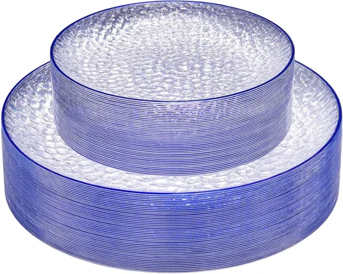 Vista 7 de Rubtlamp 60 platos de plástico, platos desechables de color marrón transparente, platos de plástico martillados resistentes, platos desechables