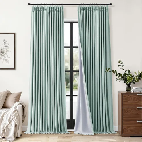 Vista 32 de Cortinas opacas plisadas de lino beige y blanco de 90 pulgadas de largo para dormitorio o sala de estar, juego de 2 paneles, oscurecimiento