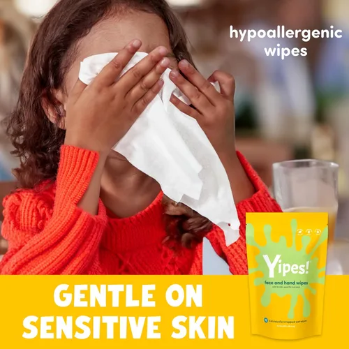 Vista 7 de Yipes! Toallitas faciales y de manos para niños, toallitas húmedas compostables para pieles sensibles, envueltas individualmente, imprescindibles