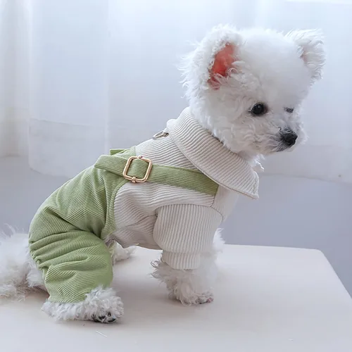 Vista 5 de Ropa de invierno para perro, camisas para mascotas, elegante mono de pana para perros pequeños, overol con pechera para cachorros, overol clásico