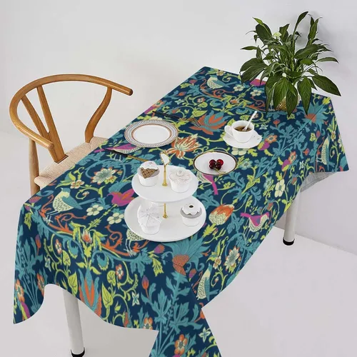 Vista 265 de Mantel Floral Retro de Pájaros, Diseño Original Bohemio William Morris Estampado Cubierta de Mesa para Hogar Picnic Fiesta Comedor Cocina William