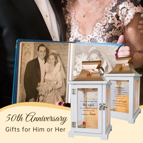 Vista 2 de Los mejores regalos de boda del 50 aniversario para parejas, esposa, padres, esposo, linterna de aniversario de boda 50, regalos dorados