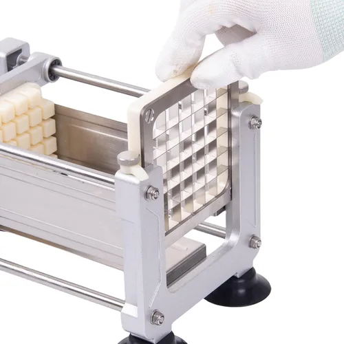 Vista 7 de Cortador de papas fritas de servicio pesado con 3 cuchillas de acero inoxidable (1/4" 3/8" 1/2") - Rebanador manual de papas de metal para verduras