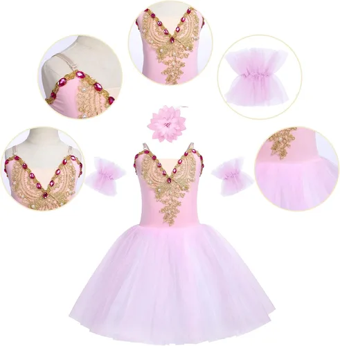 Vista 3 de AFAVOM Toddler Ballet Leotard for Girls Camisole Skirt Leotard Swan Lake Ballet Dance Dress with Accessories for Performance