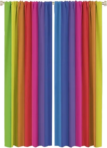 Vista 55 de Cortinas opacas abstractas de arco iris, pintura de color arcoíris con gotas, diseño gráfico creativo con bolsillo para barra, para sala de estar