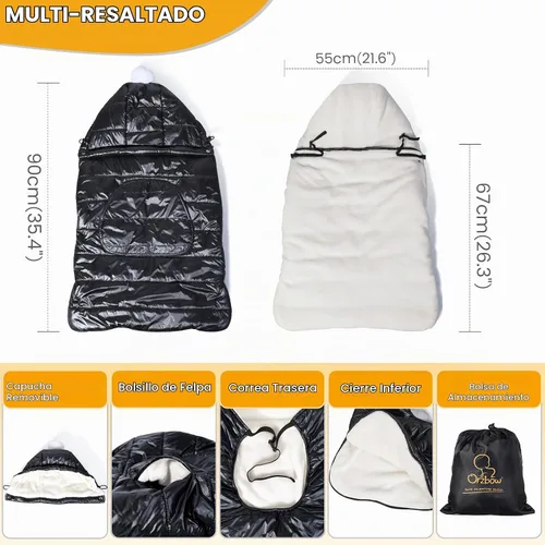Vista 2 de Orzbow Cubierta de portabebés de invierno con capucha desmontable, impermeable y a prueba de viento, universal para portabebés y taburetes