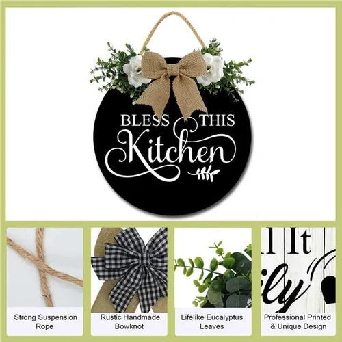 Vista 6 de Decoración de pared de cocina Bless This Kitchen Decoración de pared rústica de madera divertida para puerta de cocina para decoración de pared