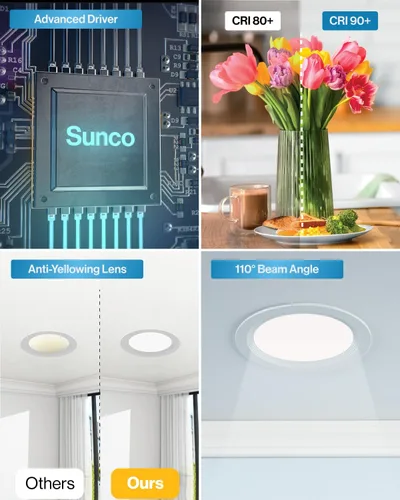 Vista 6 de Sunco - Paquete de 24 luces LED empotrables de 4 pulgadas, luces empotrables sin lata, borde deflector, 850 LM, 10 W, luz diurna de 5000 K
