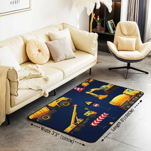 Vista 3 de Alfombra de excavadora de dibujos animados de 3 x 5 pulgadas, color amarillo, alfombra antideslizante para niños, niños, adolescentes, equipo al