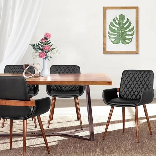 Vista 5 de LUNLING Sillas de Comedor Modernas de Mediados de Siglo de Cuero Sintético, Sillas con Asiento Tapizado y Patas de Metal, Silla de Cocina de Cuero
