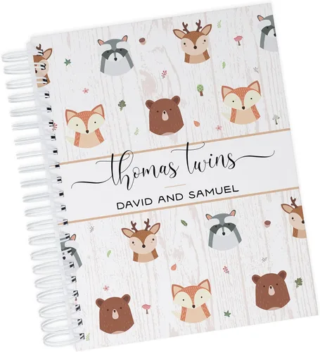 Vista 28 de Personalized Twin Baby Memory Book - Hardcover First Year Album Customized with Babies’ Names - Prompted Baby Journal (Blue Mountains)
