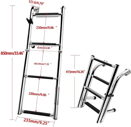 Vista 2 de Escalera plegable de acero inoxidable para barco, escalera de natación portátil, escalera telescópica para yates marinos y más (2217S)