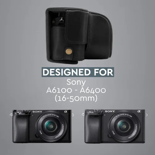 Vista 5 de MegaGear MG1651 Ever Ready Funda de piel para cámara Compatible con Sony Alpha A6400 (16-50mm) - Negro