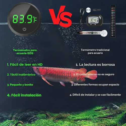 Vista 5 de Termómetro para tanque de peces QZQ Termómetro de acuario Termómetro de tanque de peces inalámbrico con pantalla LED de visualización táctil digital