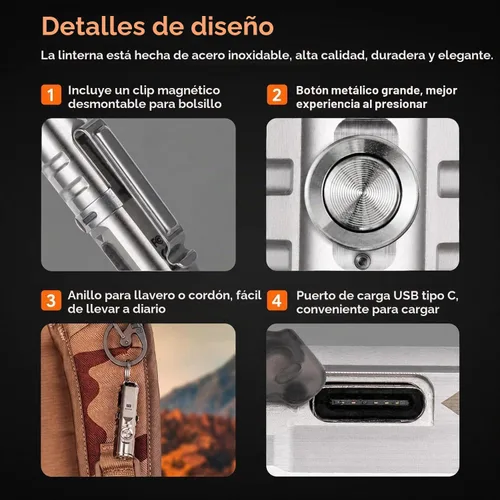 Vista 8 de RovyVon Aurora A2 G4 - Linterna de llavero brillante USB C recargable EDC, linterna de 650 lúmenes con clip magnético pequeño, función de bloqueo