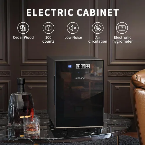Vista 2 de NEEDONE Gabinete de 100 unidades con sistema de control de temperatura eléctrico de refrigeración, fabricado con estantes de madera de cedro español