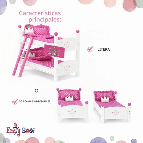 Vista 6 de Emily Rose Juego de litera blanca individual de muñeca de 18 pulgadas