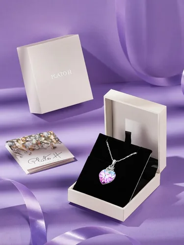 Vista 5 de PLATO H 3 Heart Crystal Necklace for Women Gifts for her Pendant Crystal Jewelry Necklace for Girl Wedding Gifts for Anniversary Day Mother's Day
