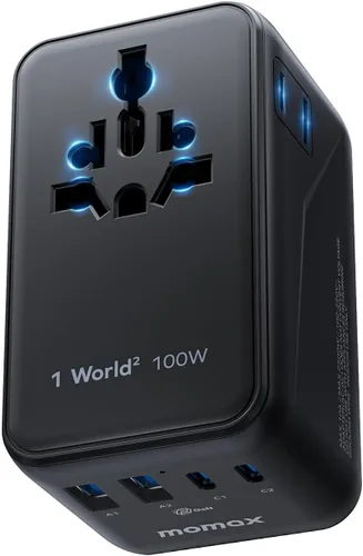 Vista 14 de MOMAX Mini Adaptador Universal de Viaje Mundial, 2 AC, Adaptador de Enchufe de Viaje Europeo Completo Reino Unido, Elementos Esenciales de Viaje