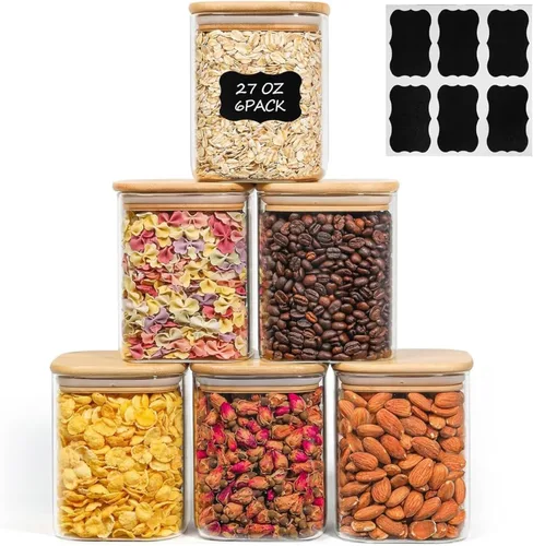 Vista 14 de ComSaf Recipientes de almacenamiento de alimentos con tapas herméticas, juego de 6, recipiente de vidrio transparente con tapa de sellado