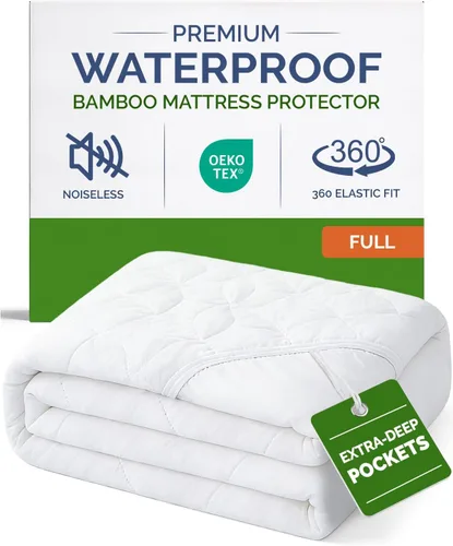 Vista 11 de Protector de colchón refrescante impermeable – Funda de colchón tamaño individual – Viscosa hecha de bambú – Suave, transpirable, silencioso