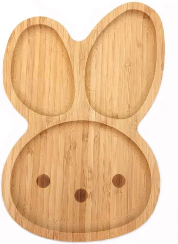 Vista 5 de JB HOME COLLECTION 4919 - Plato de bambú para refrigerios, ecológico, con forma de cara de conejo, 11 x 7.5 pulgadas, 1 unidad