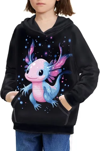 Vista 28 de Ystardream - Sudaderas para niñas adolescentes con bolsillo, sudaderas de manga larga para niños 0 Lindo Axolotl Rosa