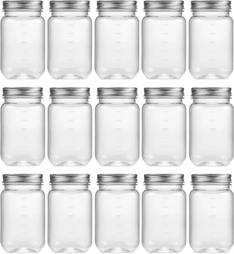 Vista 10 de Novelinks - Recipientes de plástico transparente (16 onzas) 5 Pack, Black, Plastic Containers with Lids, Decorative Jars, Storage Jars, Candy