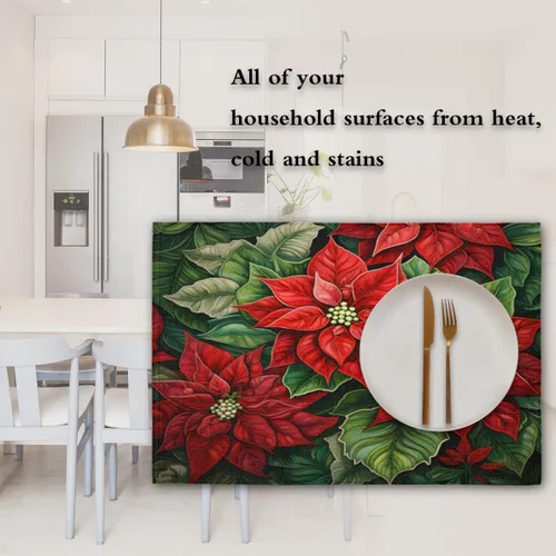 Vista 7 de Juego de 4 manteles individuales con diseño de flor de pascua de Navidad, lavables, impermeables, para decoración de mesa de comedor, 18 x 12
