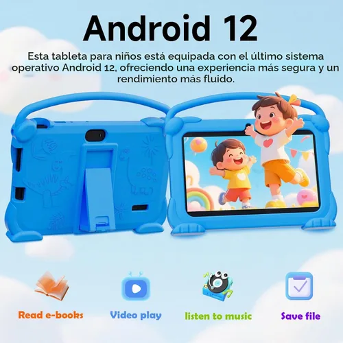 Vista 2 de YQSAVIOR Tabletas para niños, Tablet Android 12 para niños, 4 GB RAM 32 GB ROM, Tablet para niños pequeños de 7 pulgadas con pantalla IPS, control
