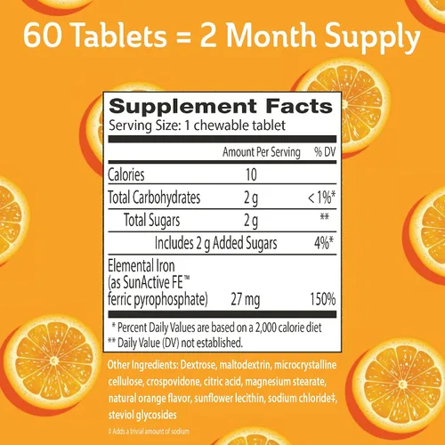 Vista 4 de Fergon Iron Restore - Tabletas masticables suaves para el estómago, sin estreñimiento, hierro de 27 mg para apoyo energético, 60 tabletas