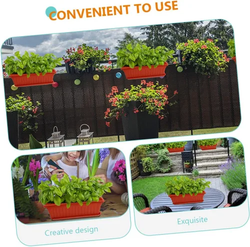 Vista 7 de Maceta rectangular de plástico para plantas de interior, jardinería, macetas de metal, macetas de cactus con bandeja, cuenco para suculentas