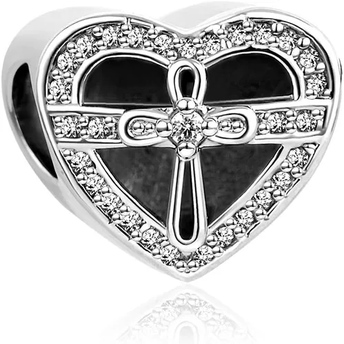 Vista 2 de Abalorios de corazón con cruz de cristal religioso, citas bíblicas inspiradoras, cuentas compatibles con pulseras Pandora