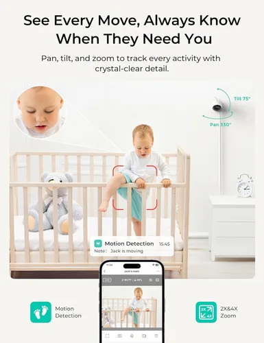 Vista 5 de Dr.Care VistaView Lite Smart WiFi Monitor de bebé con 2 cámaras y soporte