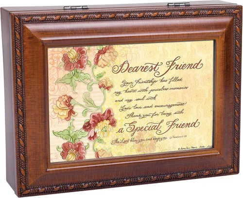 Vista 7 de Cottage Garden Dearest Friend Filled My Heart Woodgrain Rope Trim Joyero Caja de música con texto en inglés "Plays Friend in Jesus