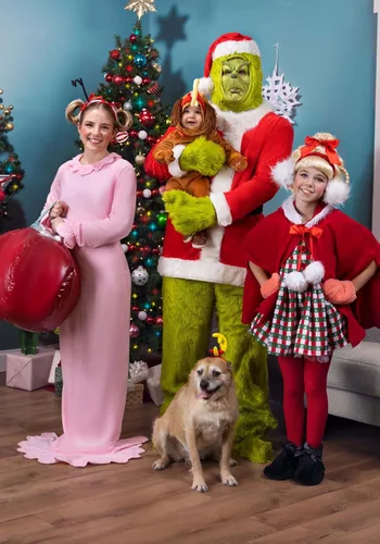 Vista 4 de Dr. Seuss The Grinch Cindy Lou Who Christmas Costume for Girls, Plaid Holiday Dress & Skirt with Red Cape