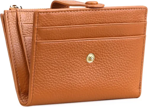 Vista 9 de FALAN MULE - Carteras pequeñas para mujer con bloqueo RFID, piel auténtica, cartera plegable delgada con cremallera y monedero para monedas