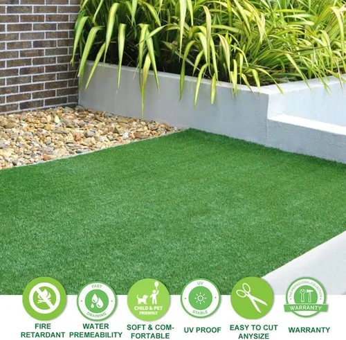 Vista 3 de Alfombra de césped artificial de 0.7" Césped falso 1FTX1FT Alfombra de césped sintético para interior y exterior para patio con orificios de drenaje