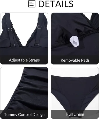 Vista 5 de Yonique Trajes de baño de dos piezas para mujer, con volantes, tankini, control de abdomen, cuello en V