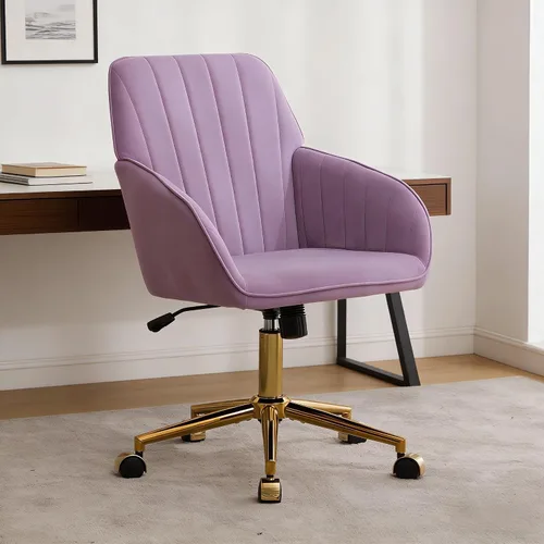 Vista 17 de Silla de escritorio de oficina en casa, cómoda silla de computadora de terciopelo con asiento de respaldo, 300 libras de altura ajustable ergonómica
