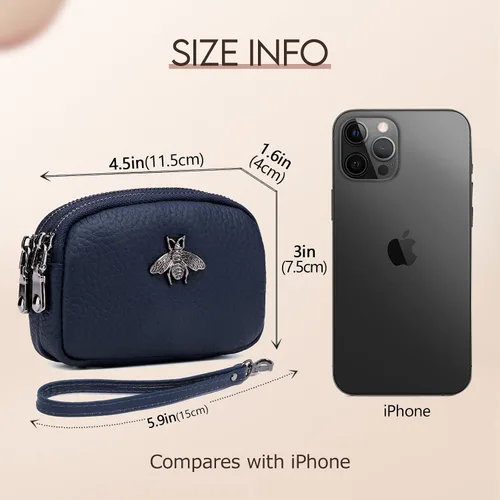 Vista 3 de imeetu Monedero de cuero para mujer, cartera pequeña con 2 bolsillos con cremallera
