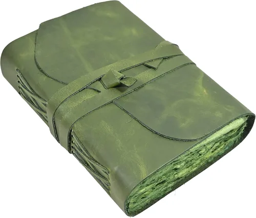Vista 9 de Diario de cuero vintage – 200 páginas de papel rústico con borde irregular – Páginas sin líneas, Libro de las Sombras, Grimorio, Cuaderno de notas
