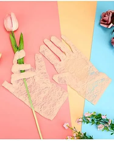 Vista 8 de SATINIOR Guantes de encaje para mujer, para boda, fiesta de té, guantes cortos de encaje de cortesía para cenas, fiestas de cosplay, noche
