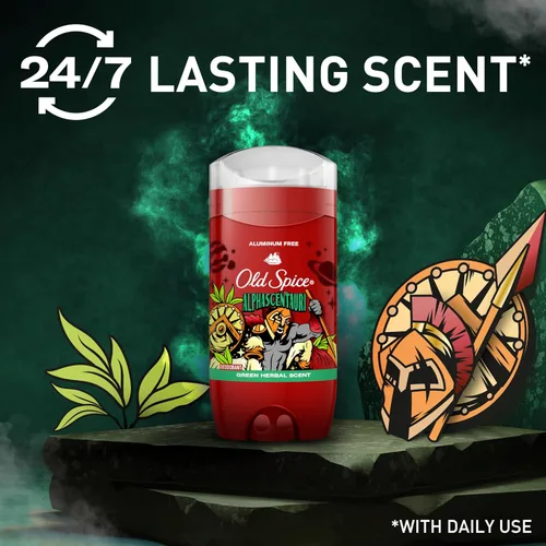 Vista 4 de Old Spice Desodorante sin aluminio para hombres, protección contra olores 24/7, frescura 24/7 y aroma duradero, se pone transparente, Alphascentauri
