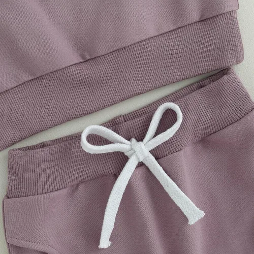Vista 6 de TheFound Conjunto de ropa de otoño para niña pequeña, ropa de bebé, sudadera y pantalones deportivos, 2 piezas