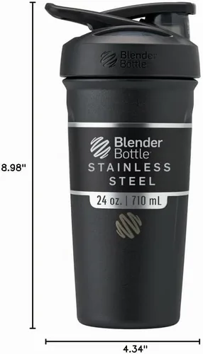Vista 7 de BlenderBottle Strada Shaker Cup - Botella de agua aislada de acero inoxidable con batidor de alambre, 24 onzas, color negro