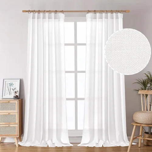 Vista 10 de BGment Cortinas blancas puras de 63 pulgadas de largo, juego de 2 paneles para dormitorio, pestañas traseras, aspecto de lino grueso, arpillera