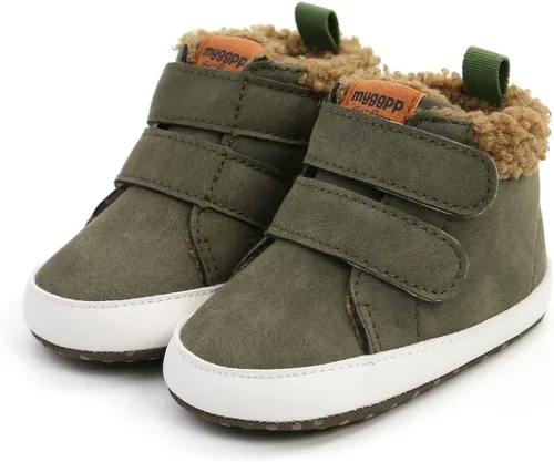 Vista 4 de COSANKIM Botines para bebé, zapatos de invierno para niña, forro de piel cálida, antideslizantes, con cordones, para recién nacidos, zapatos de cuna